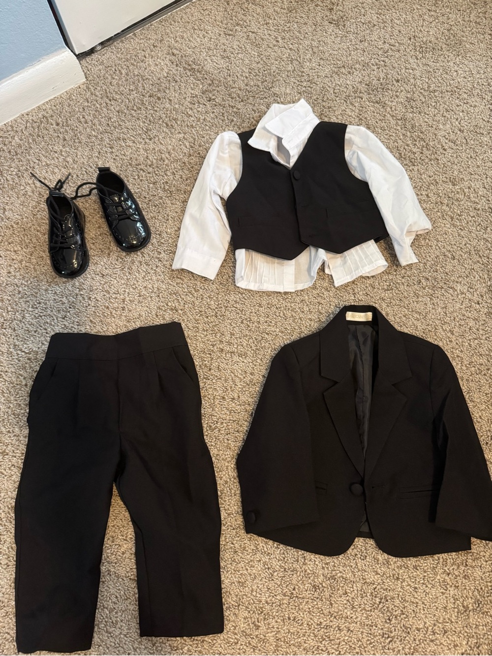 Baby Boy Black Tuxedo Wedding Suit Size 12 Months With Shoes